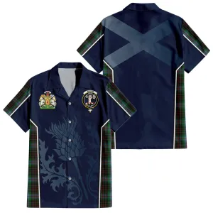 Brodie Hunting Tartan Short Sleeve Button Up Shirt with Family Crest and Scottish Thistle Vibes Sport Style