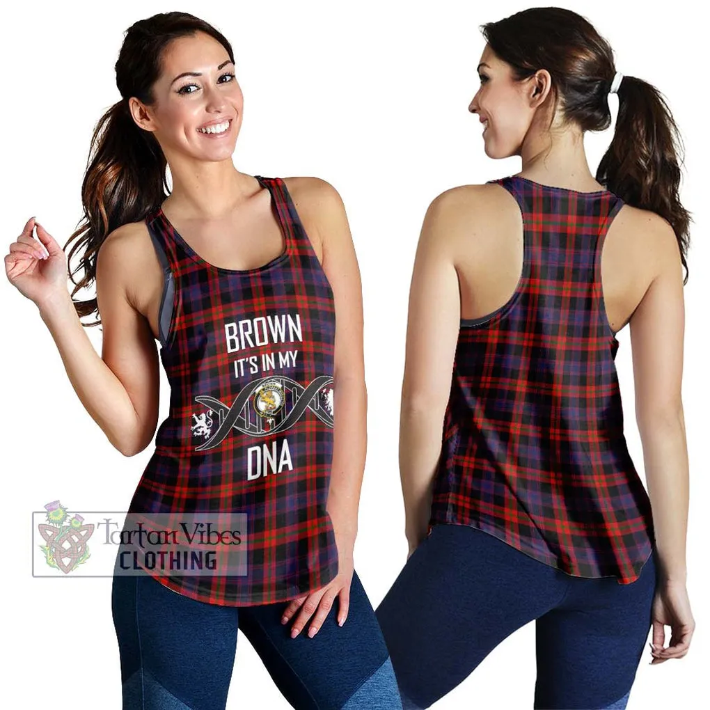 Brown (Broun) Tartan Women's Racerback Tanks with Family Crest DNA In Me Style