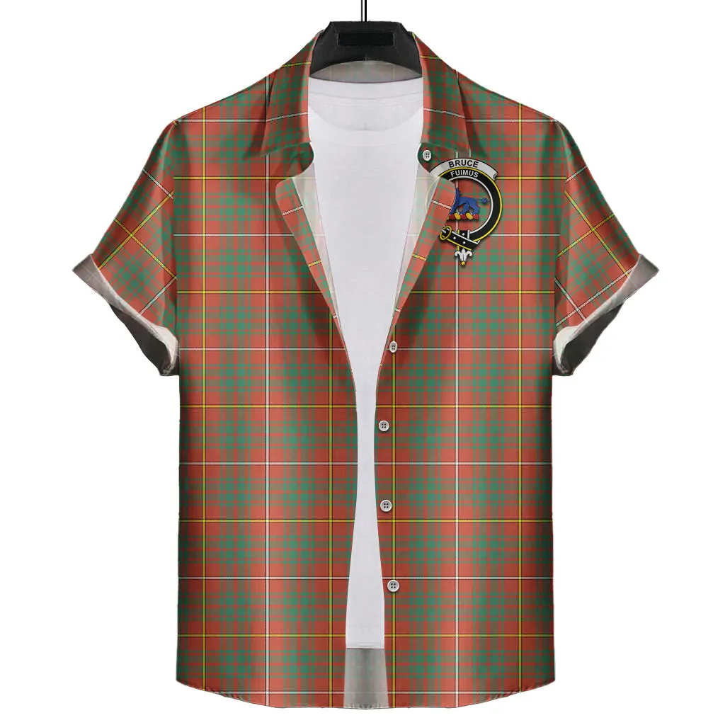 Bruce Ancient Tartan Short Sleeve Button Down Shirt with Family Crest