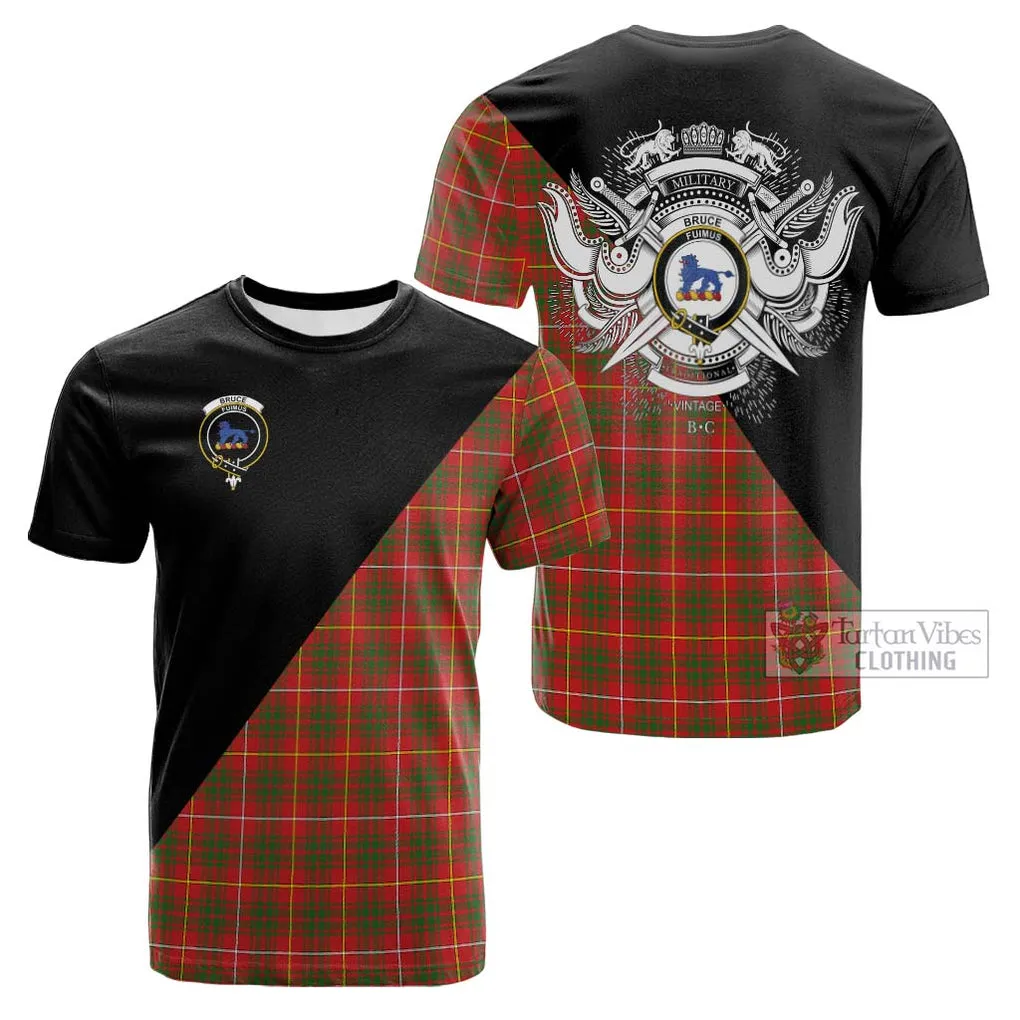 Bruce Modern Tartan Cotton T-shirt with Family Crest and Military Logo Style