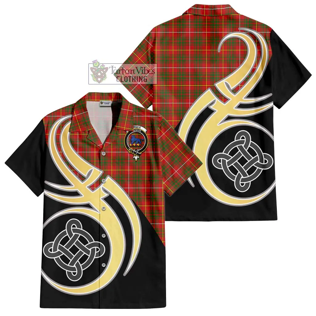 Bruce Modern Tartan Short Sleeve Button Shirt with Family Crest and Celtic Symbol Style