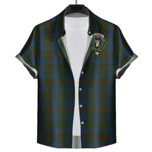 Buchanan Hunting Tartan Short Sleeve Button Down Shirt with Family Crest