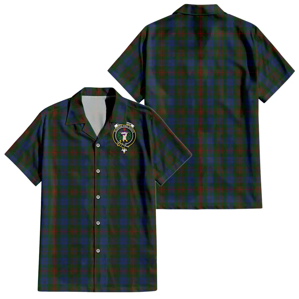 Buchanan Hunting Tartan Short Sleeve Button Down Shirt with Family Crest