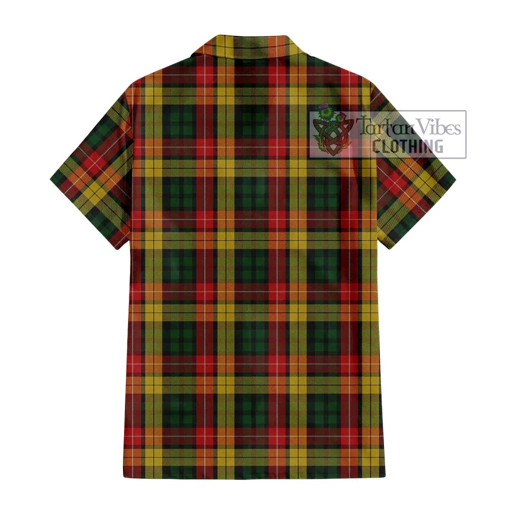 Buchanan Tartan Short Sleeve Button Shirt with Family Crest DNA In Me Style