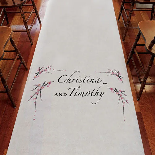 Cherry Blossom Personalized Aisle Runner White With Hearts Pastel Pink