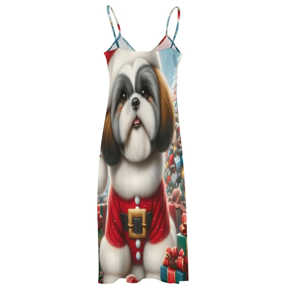 Christmas Dog Spaghetti Strap Ankle-Length Dress Long dress