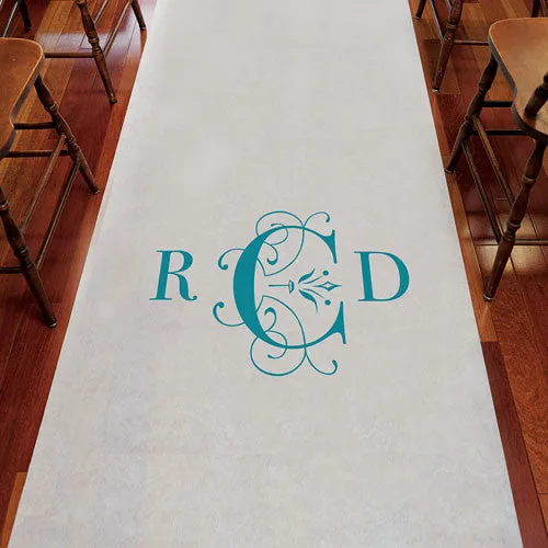 Classic Deco Monogram Personalized Aisle Runner Plain White Lavender