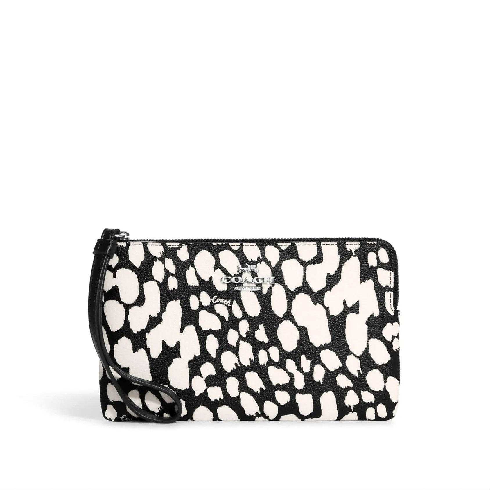 Coach Women's Black & Chalk Multi Large Corner Zip Wristlet With Spotted Animal Print