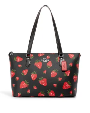 Coach Women's Black Multi Gallery Tote With Wild Strawberry Print