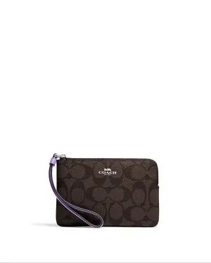 Coach Women's Brown & Iris Corner Zip Wristlet In Signature Canvas