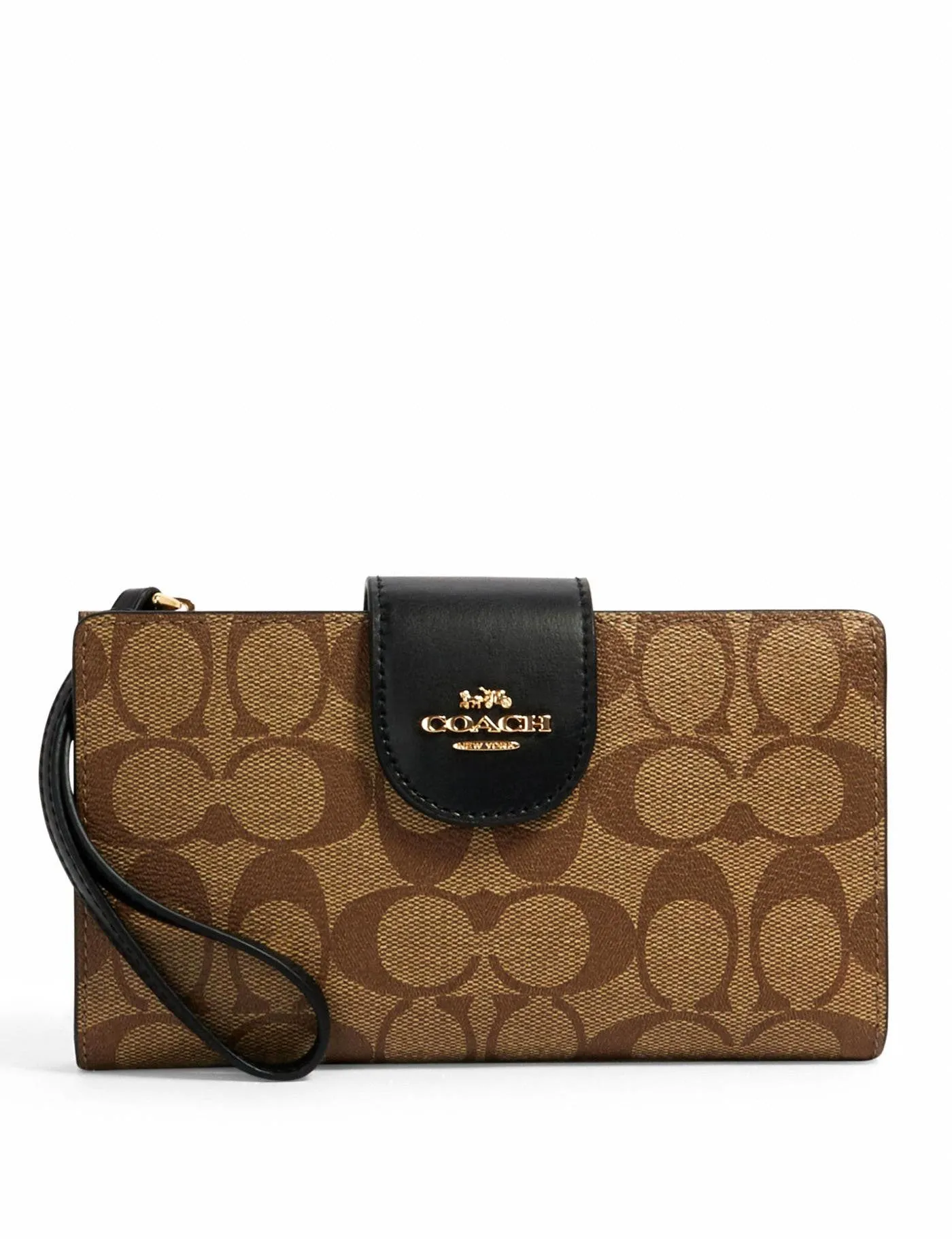 Coach Women's Khaki & Black Tech Phone Wallet In Colorblock Signature Canvas