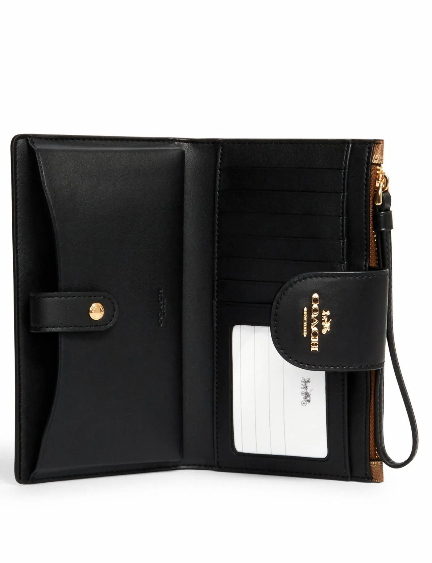 Coach Women's Khaki & Black Tech Phone Wallet In Colorblock Signature Canvas