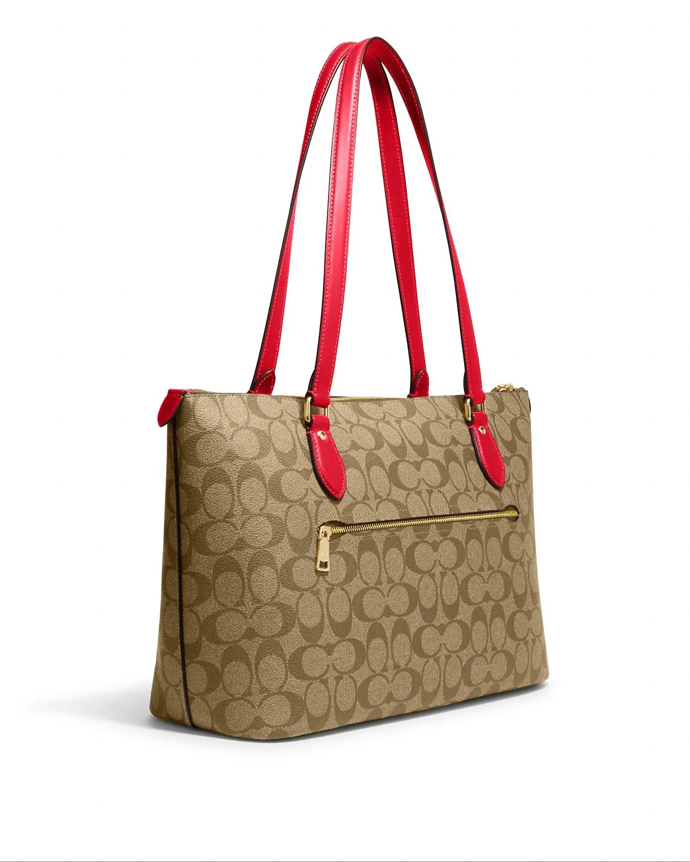 Coach Women's Khaki & Electric Red Gallery Tote In Signature Canvas