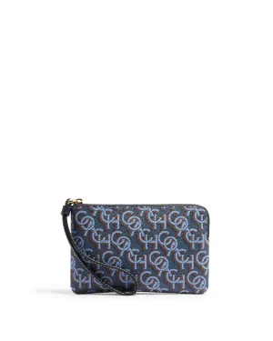 Coach Women's Navy Corner Zip Wristlet With Coach Monogram Print