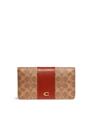 Coach Women's Tan & Rust Slim Wallet In Signature Canvas