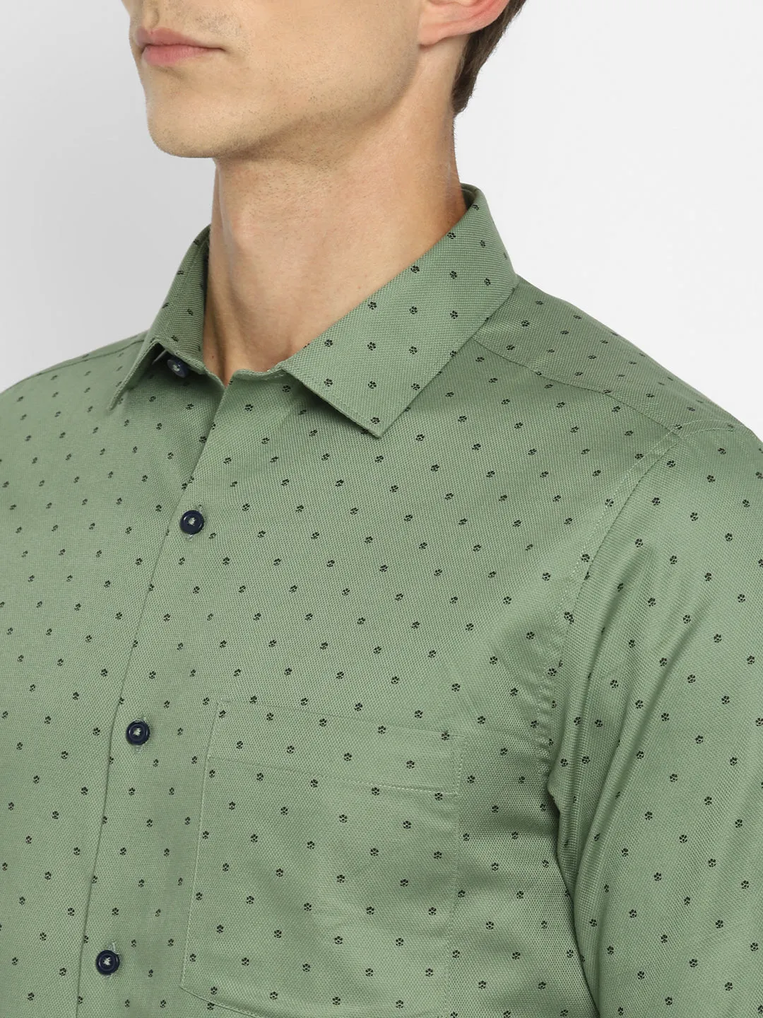 Cotton Green Printed Slim Fit Formal Shirt