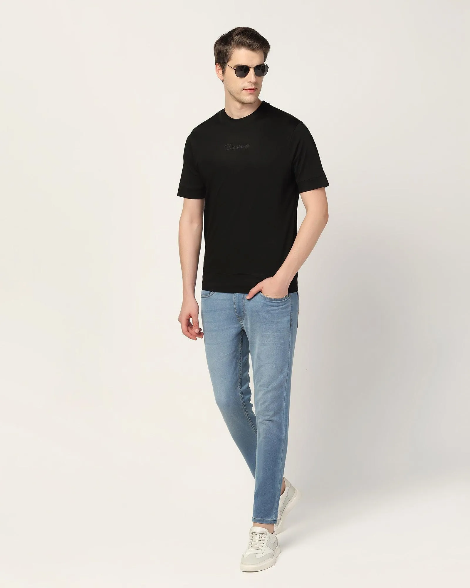 Crew Neck Black Solid T-Shirt - Elijah