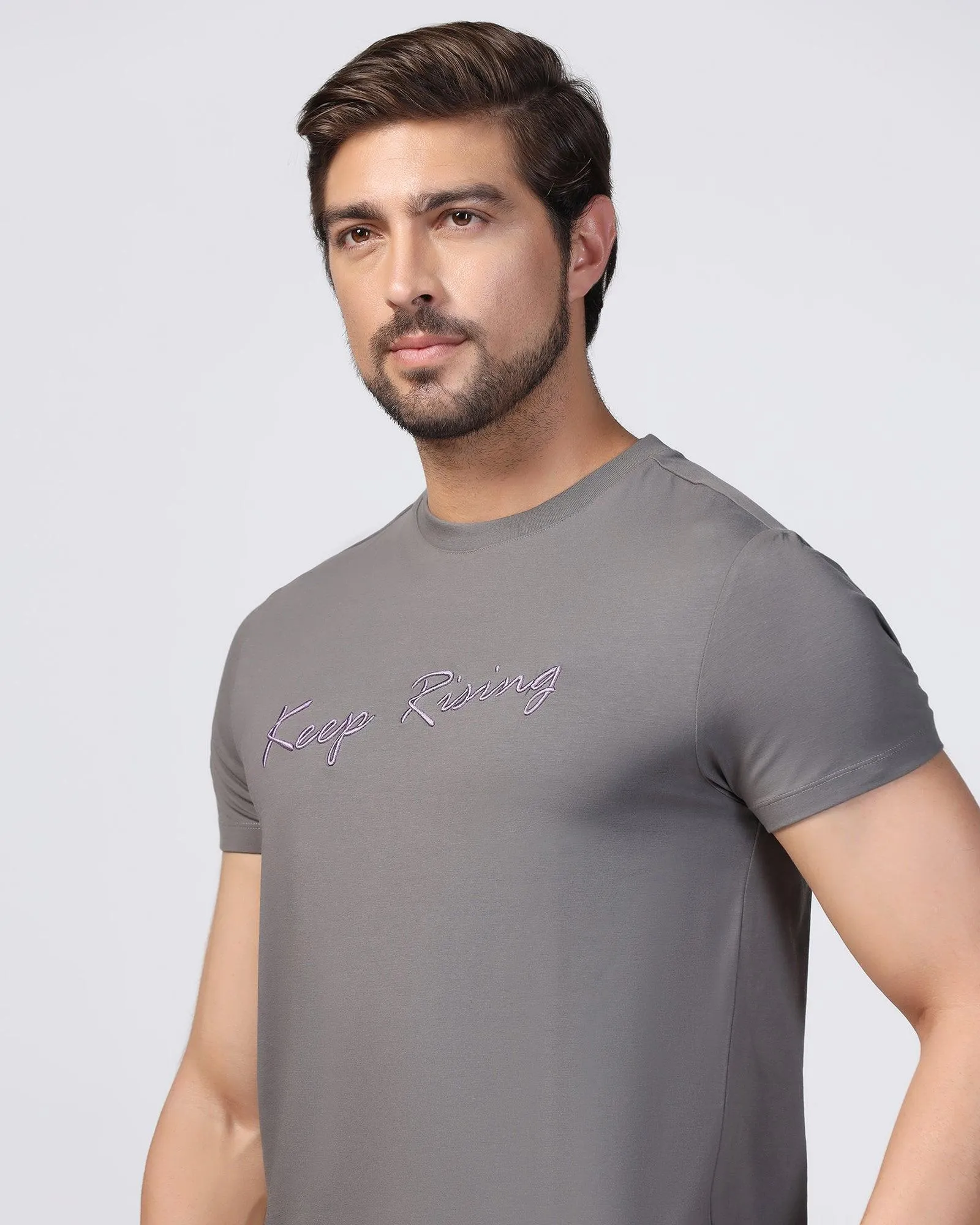 Crew Neck Grey Printed T-Shirt - Levi