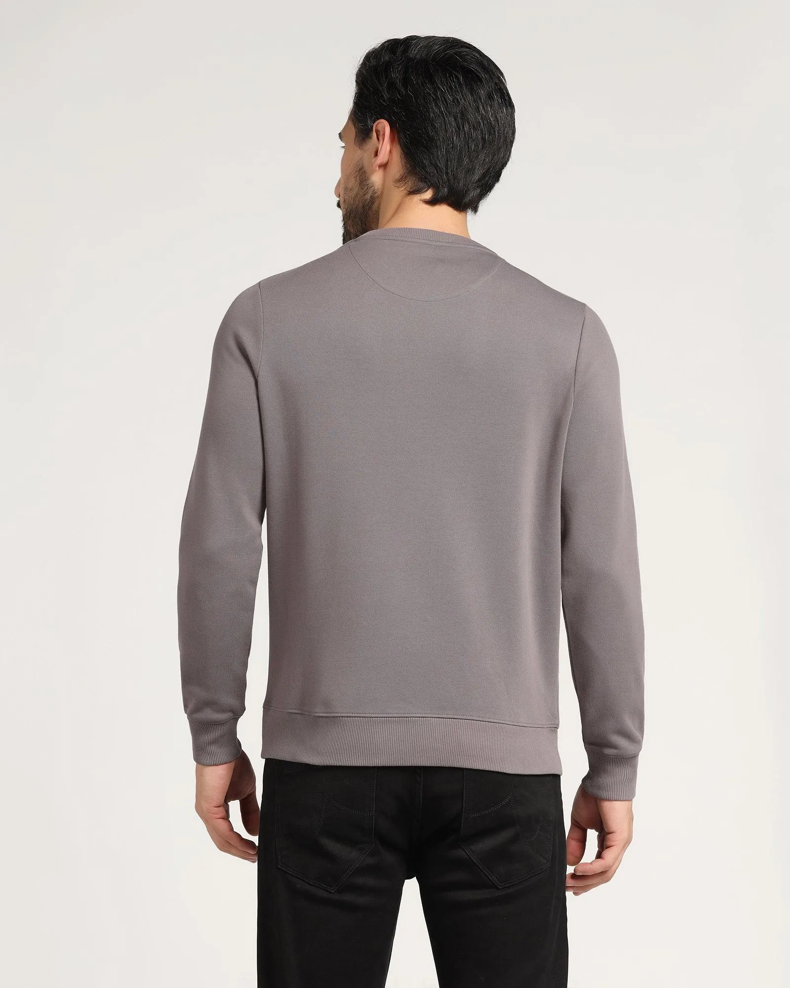 Crew Neck Grey Solid Sweatshirt - Joey