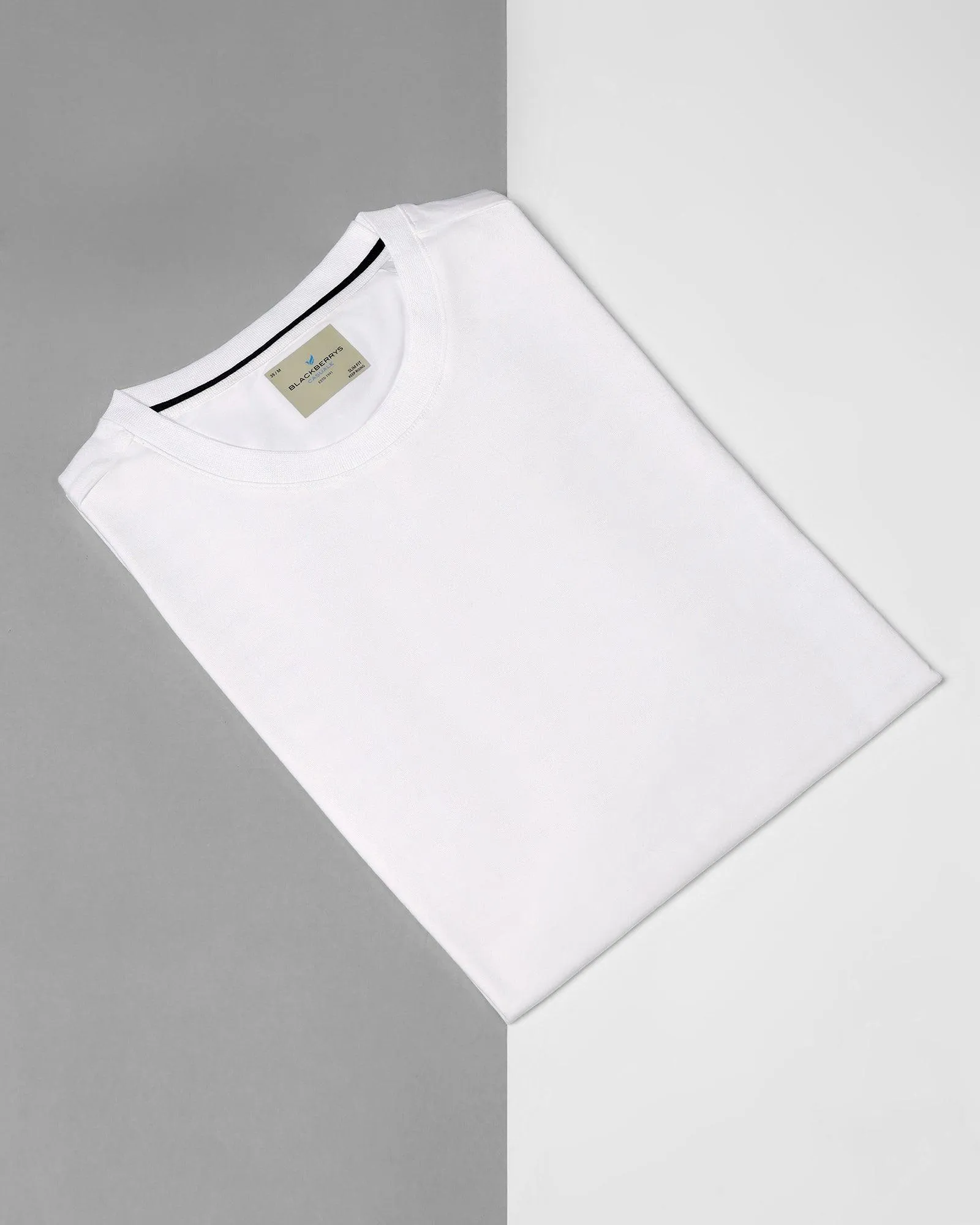 Crew Neck White Solid T-Shirt - Kai