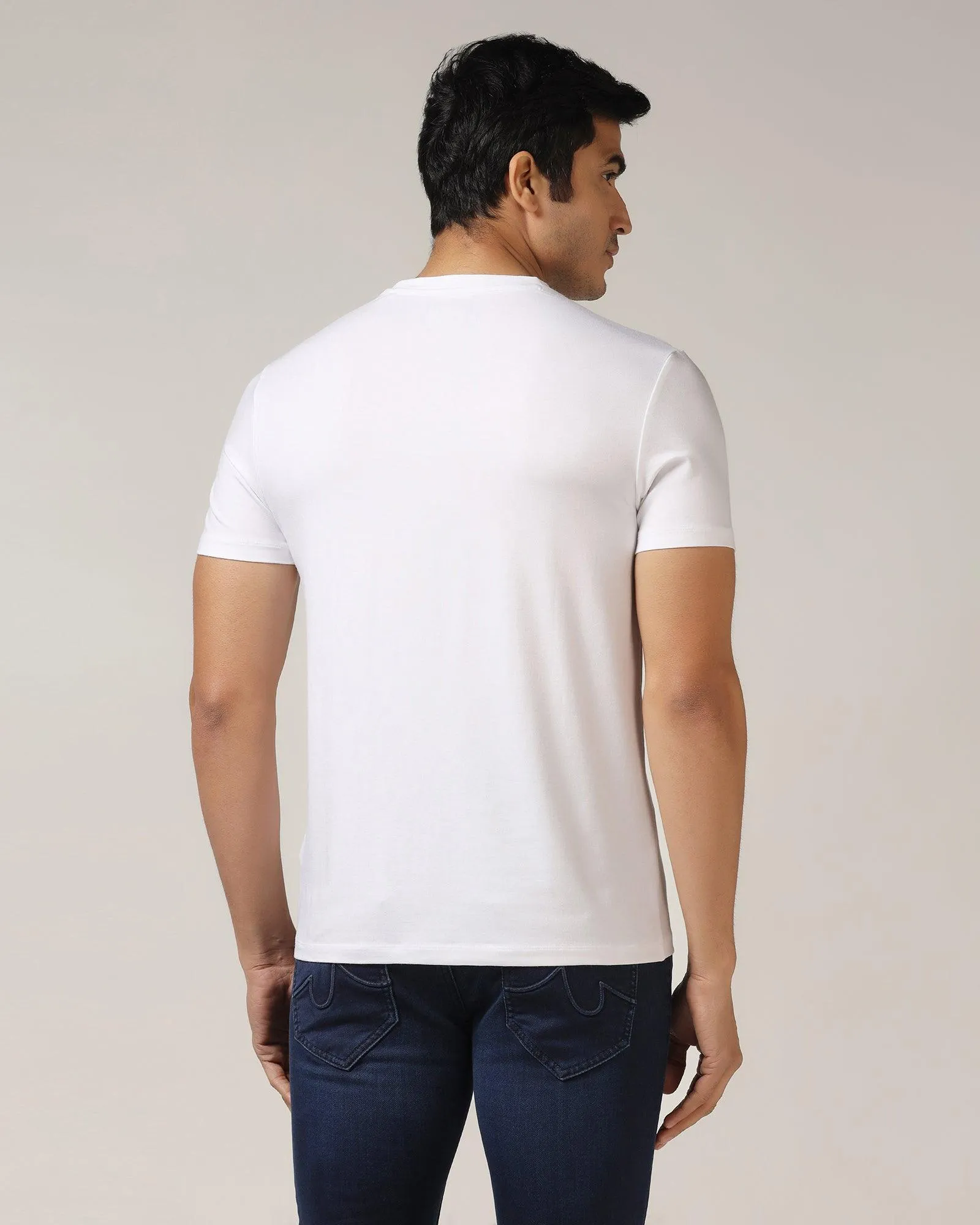 Crew Neck White Solid T-Shirt - Kai