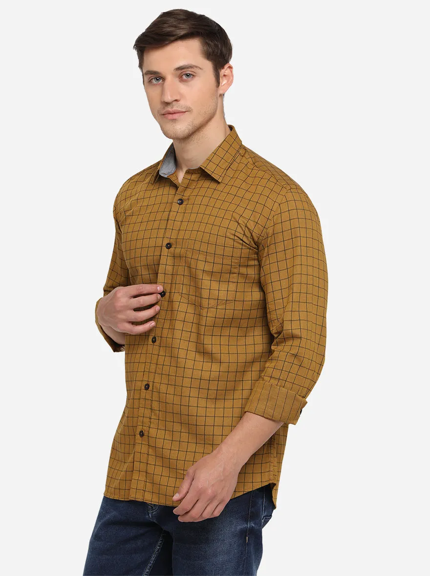 Crome Yellow Checked Smart Fit Semi Casual Shirt | Greenfibre