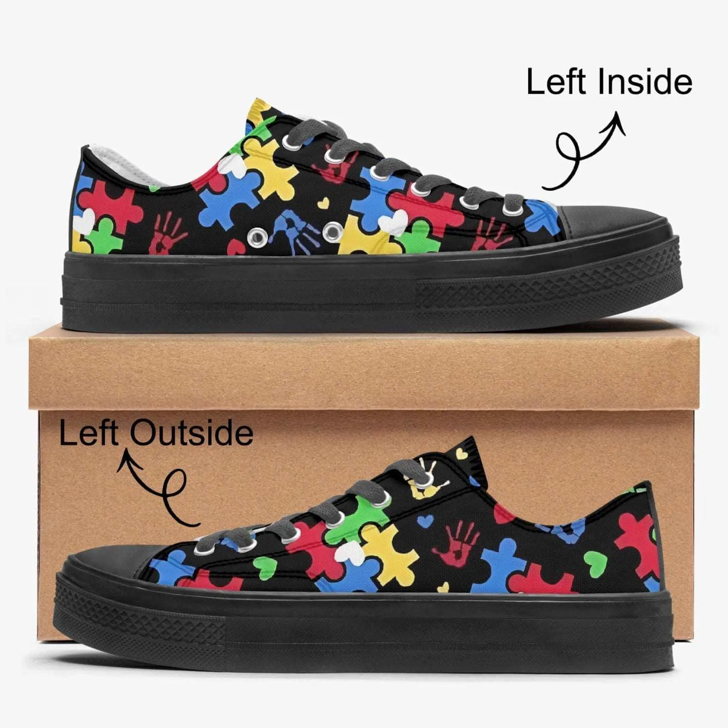 Custom Autism Love Low Puzzle Pieces Canvas Shoes