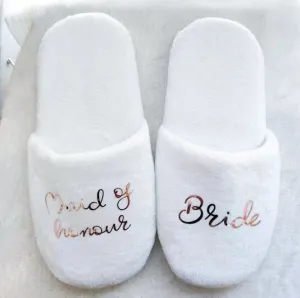 Custom Bride Bridesmaid Slippers Fluffy | Personalized Bridesmaid Gifts | Bachelorette Party | Wedding Gifts | Bridal Shower | Indoor Shoes