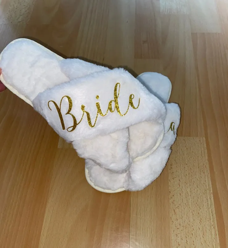 Custom Bride Bridesmaid Slippers Fluffy | Personalized Gifts | Bachelorette Party | Bridesmaid Gifts | Wedding Gifts | Bridal Shower