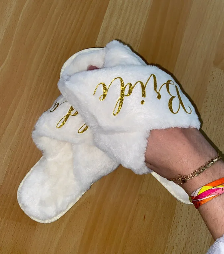 Custom Bride Bridesmaid Slippers Fluffy | Personalized Gifts | Bachelorette Party | Bridesmaid Gifts | Wedding Gifts | Bridal Shower