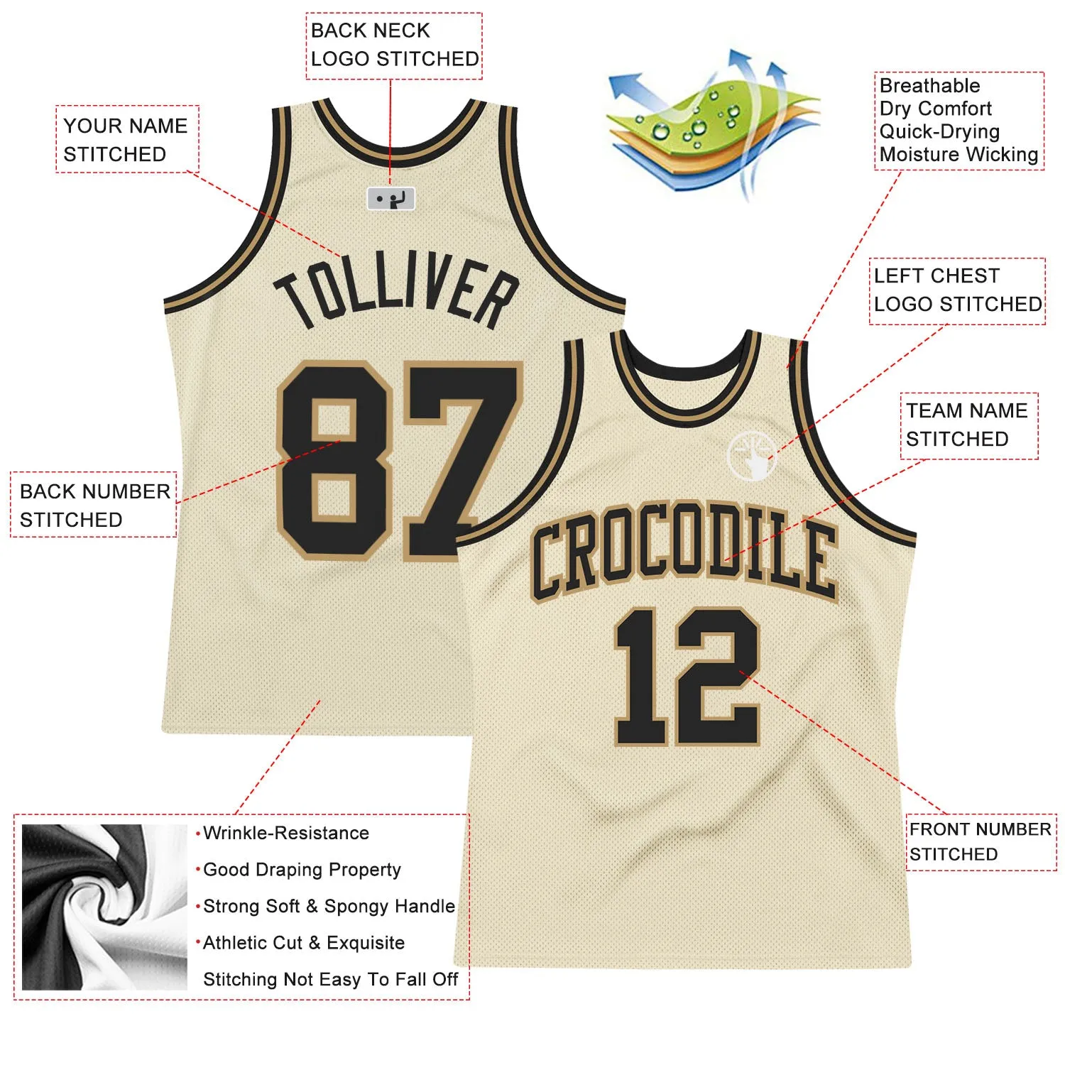 Custom Cream Black-Old Gold Authentic Throwback Basketball Jersey