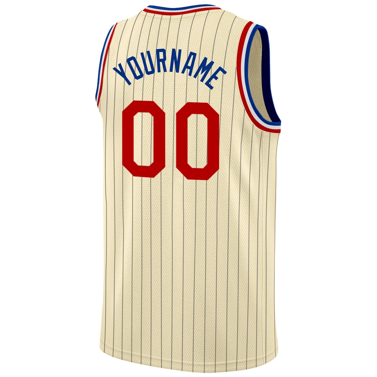 Custom Cream Black Pinstripe Red-Royal Authentic Basketball Jersey