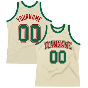 Custom Cream Kelly Green-Red Authentic Throwback Basketball Jersey