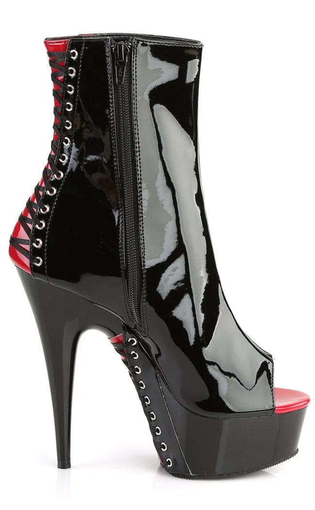 DELIGHT-1025 Black Patent & Red Ankle Boots