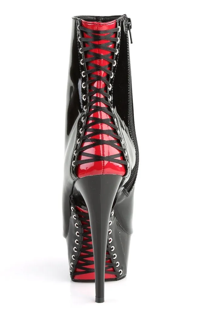 DELIGHT-1025 Black Patent & Red Ankle Boots