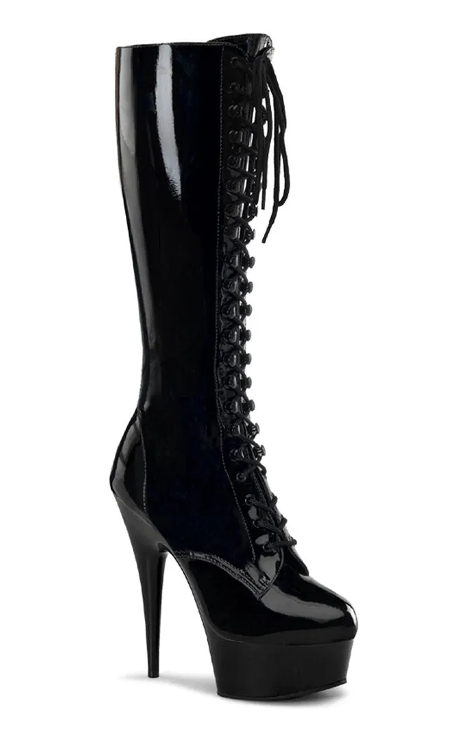 DELIGHT-2023 Black Patent Knee High Boots