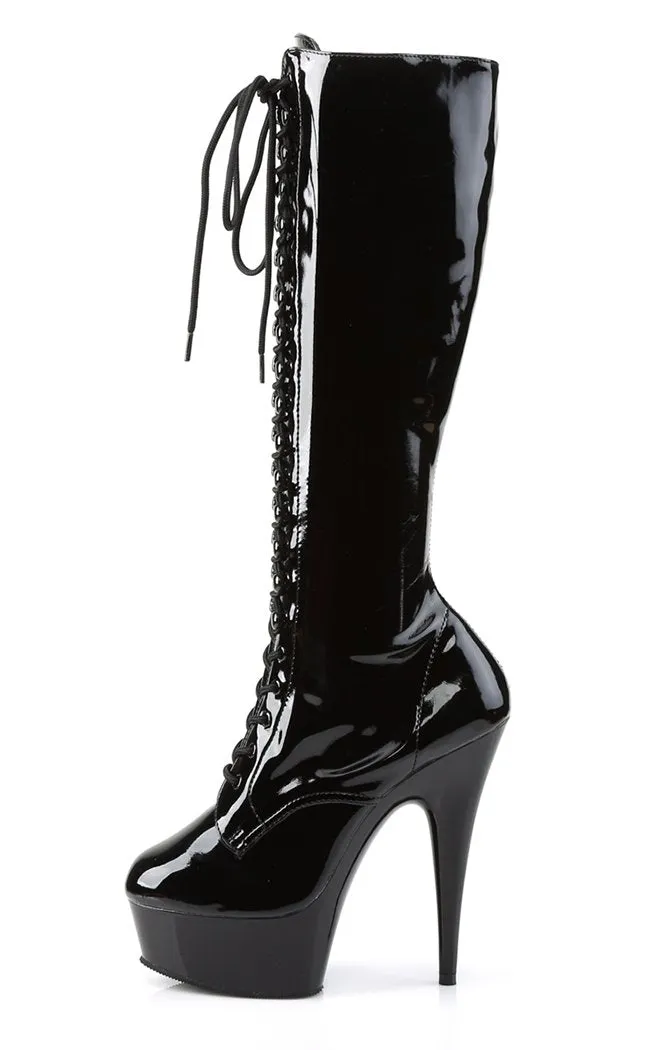 DELIGHT-2023 Black Patent Knee High Boots