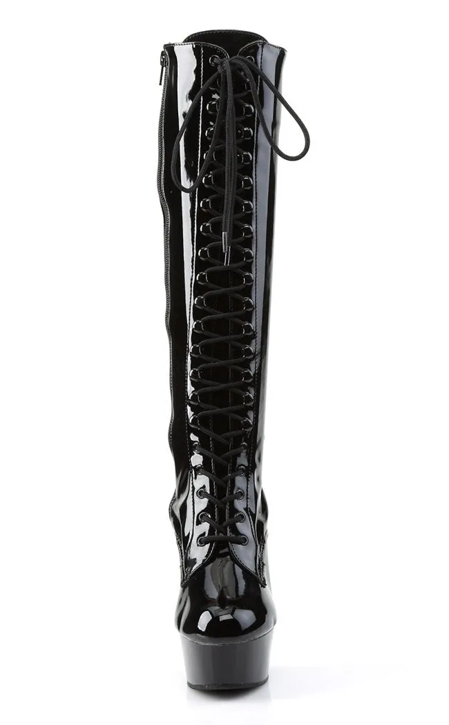 DELIGHT-2023 Black Patent Knee High Boots