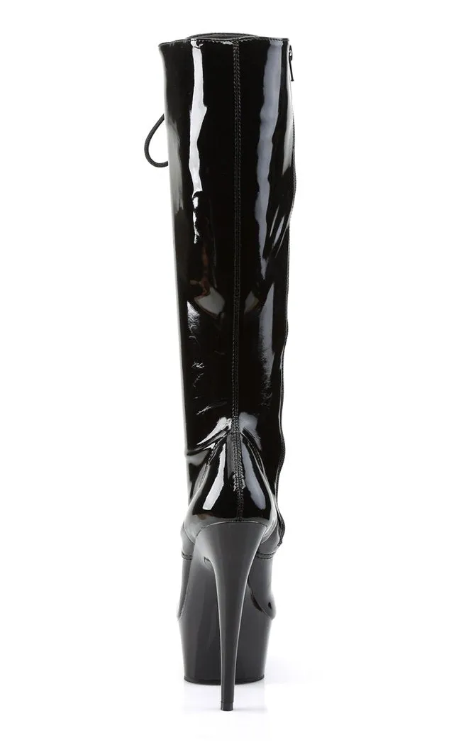 DELIGHT-2023 Black Patent Knee High Boots