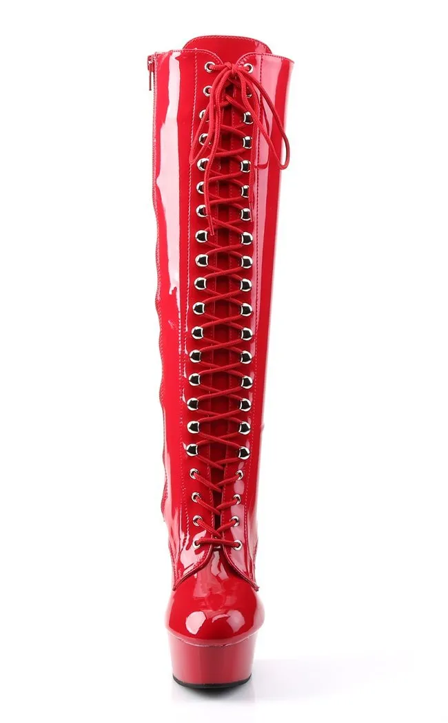 DELIGHT-2023 Red Patent Knee High Boots