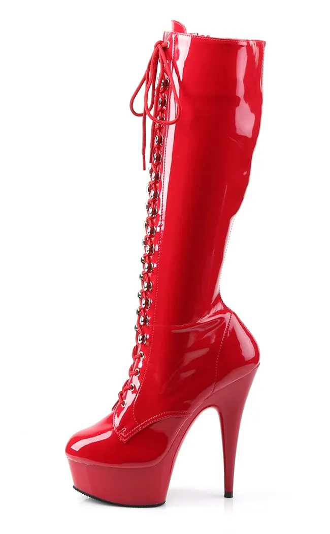 DELIGHT-2023 Red Patent Knee High Boots