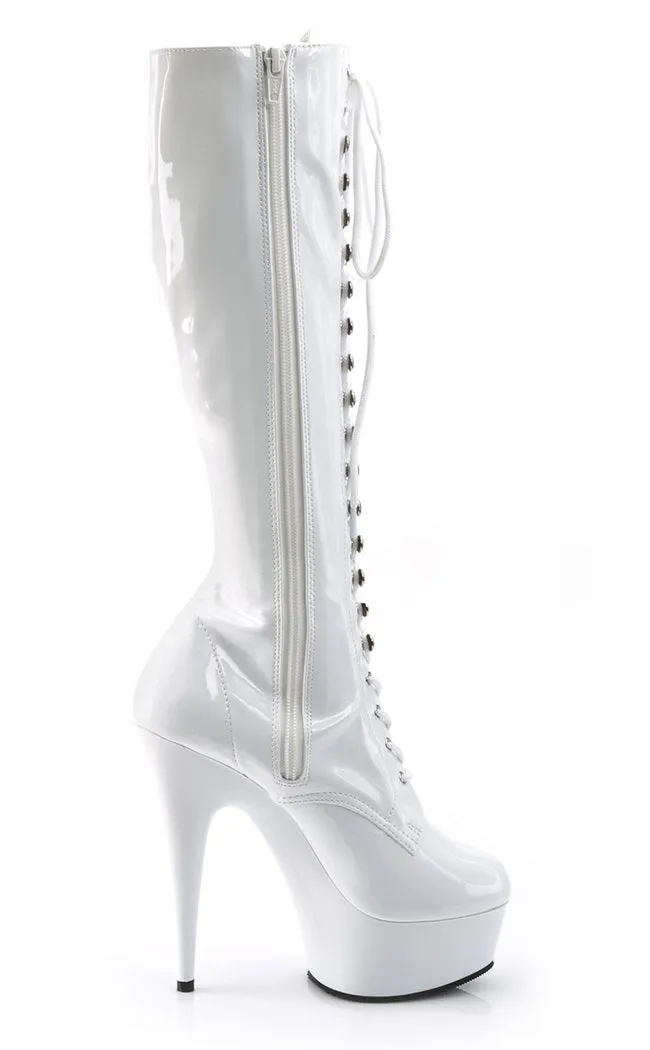 DELIGHT-2023 White Patent Knee High Boots