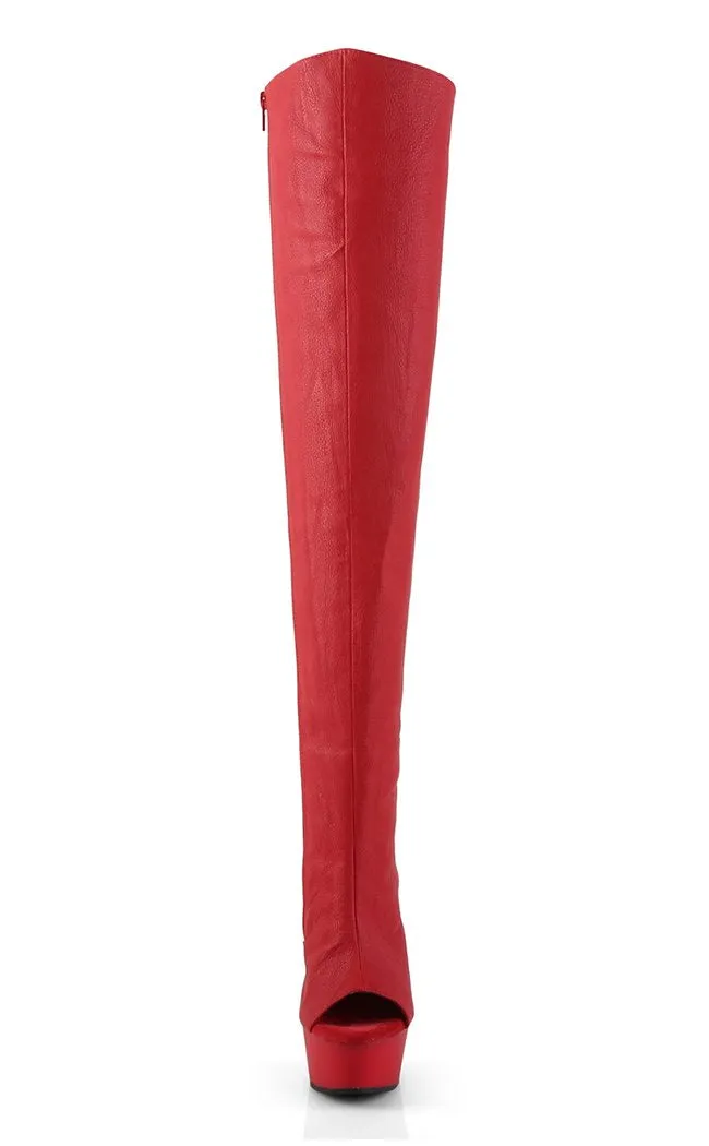 DELIGHT-3019 Red Vegan Leather Thigh High Boots