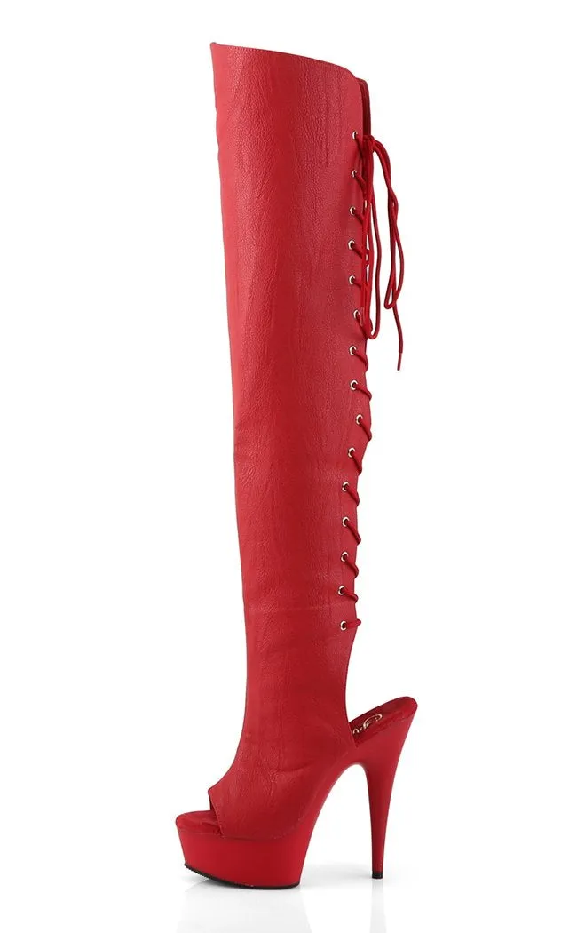 DELIGHT-3019 Red Vegan Leather Thigh High Boots