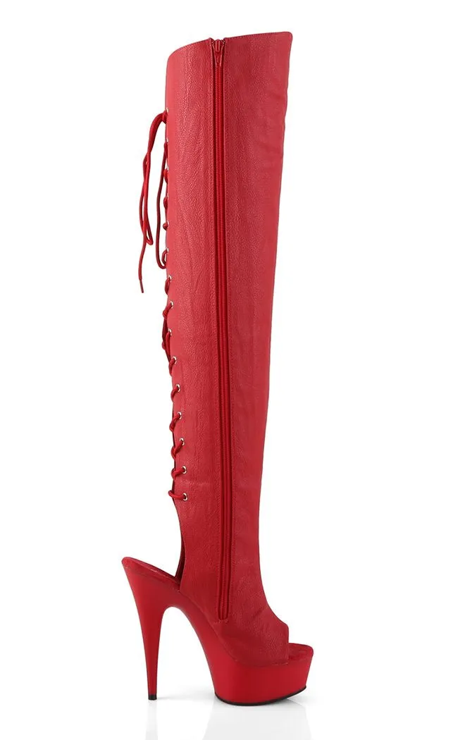 DELIGHT-3019 Red Vegan Leather Thigh High Boots