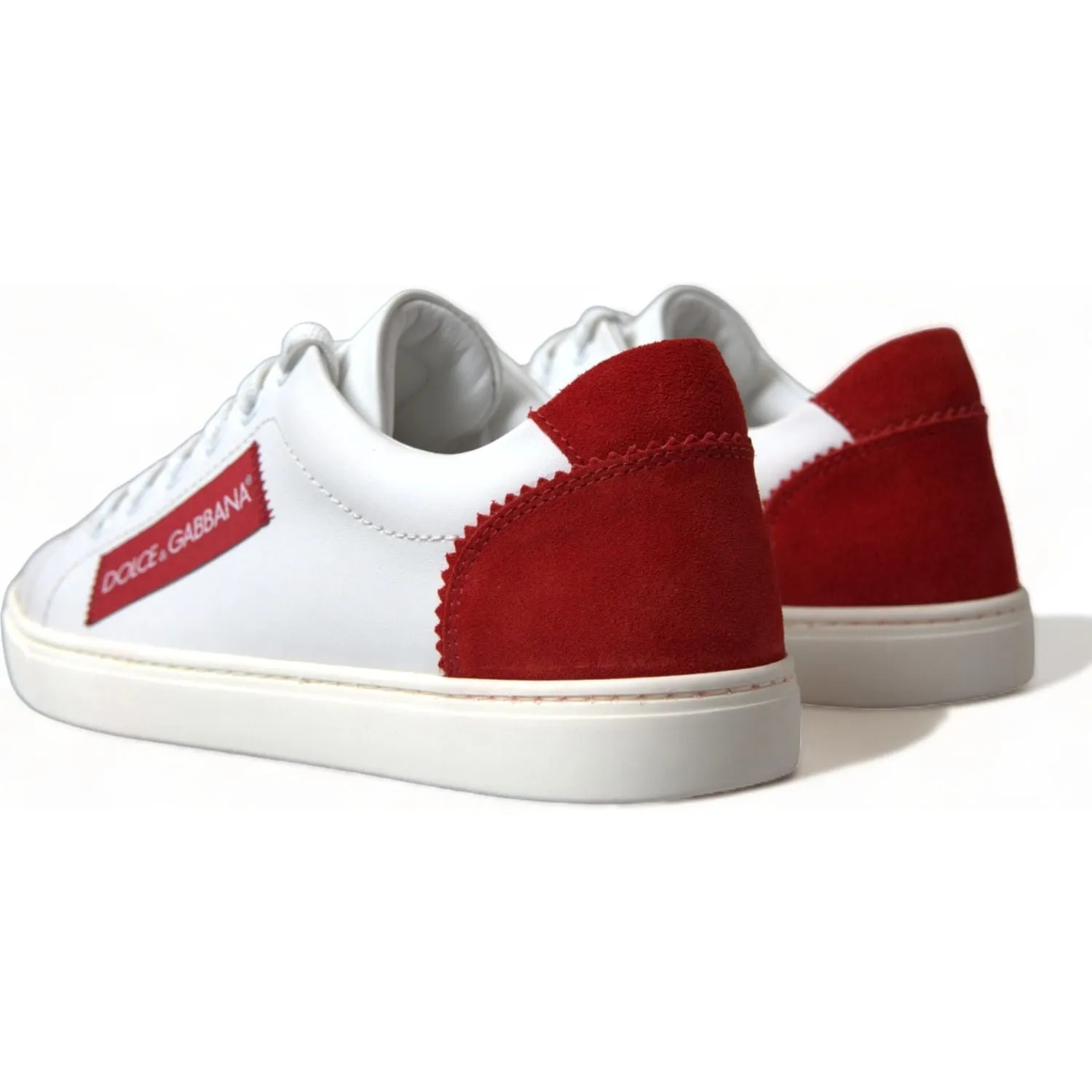 Dolce & Gabbana Chic White Leather Sneakers with Red Accents