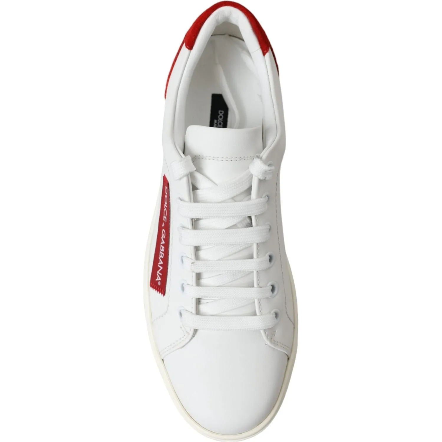 Dolce & Gabbana Chic White Leather Sneakers with Red Accents