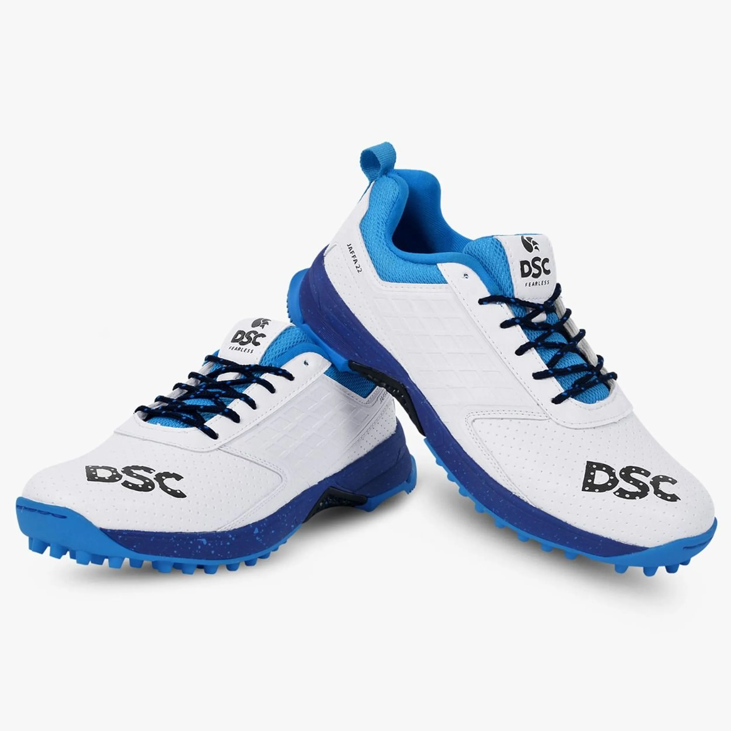 DSC Jaffa 22 Cricket Spike Shoes (White / Blue) - DOD