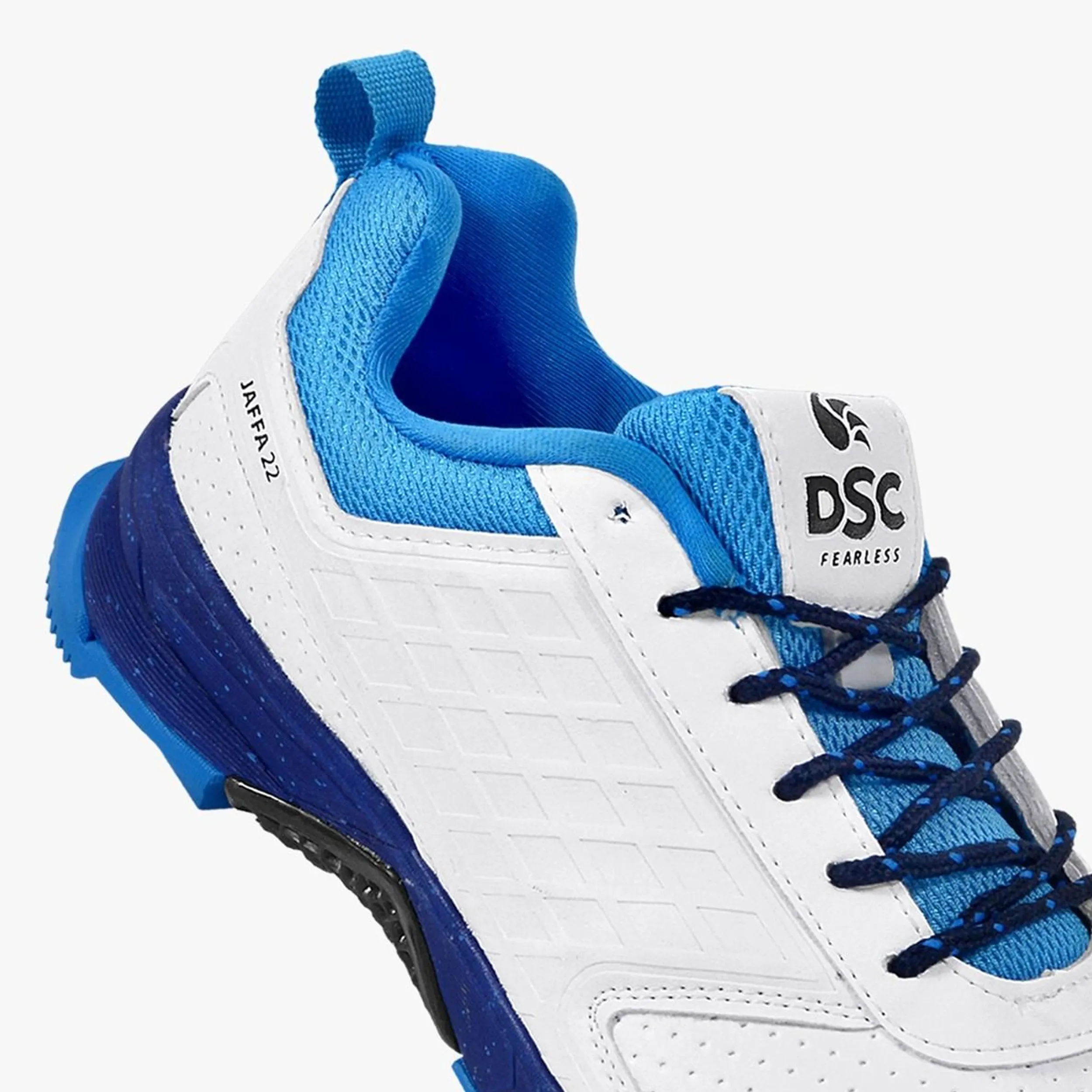 DSC Jaffa 22 Cricket Spike Shoes (White / Blue) - DOD