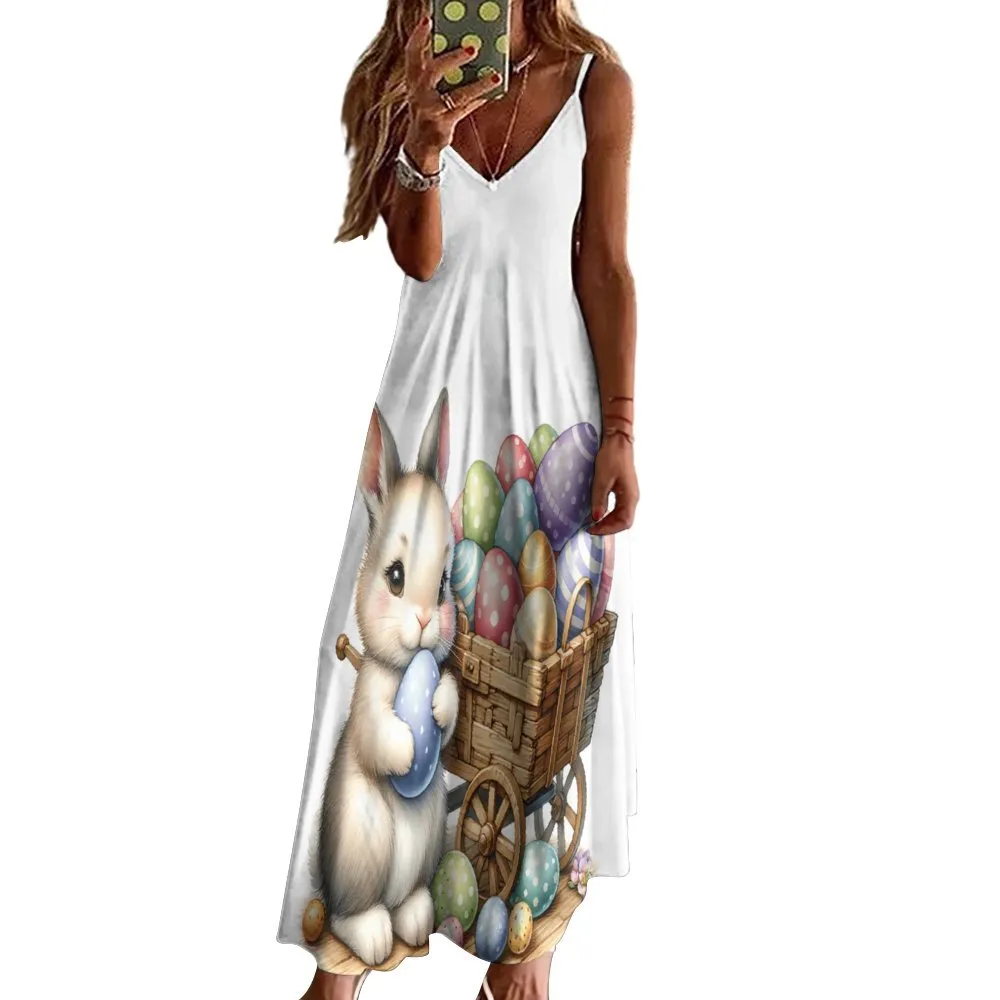 Easter Rabbit and Barrow Spaghetti Strap Ankle-Length Dress Long dress